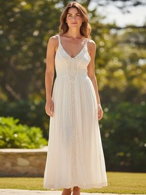 Magic Cream Maxi Dress with Lace Trim